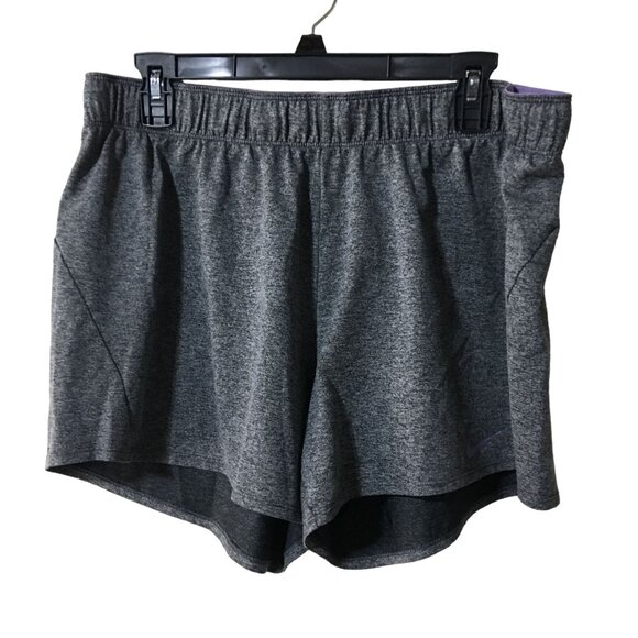 NIKE DRI-FIT HEATHERED GRAY PURPLE LIGHTWEIGHT WOMENS SHORTS SIZE XL - Picture 1 of 4